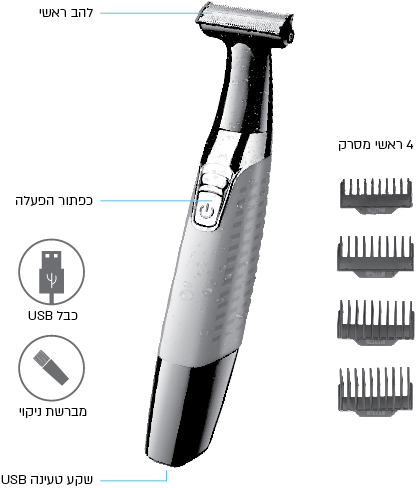 מכונת גילוח נטענת לעיצוב וקיצוץ זקן דגם MBC-75 מבית LEXUS