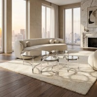 סט 4 שולחנות סלון שקוף כסוף ST-003-033