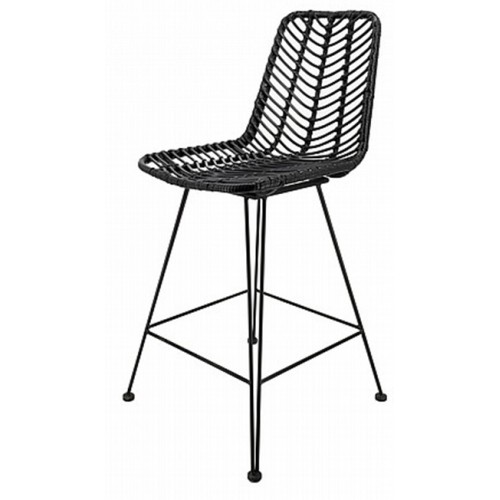 כיסא בר ראטן צבע טבעי או שחור בשילוב רגלי מתכת