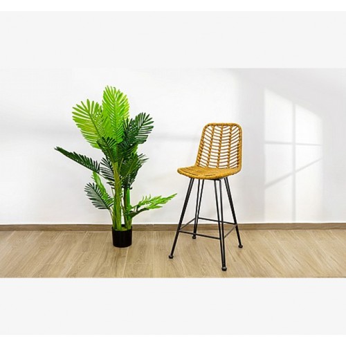 כיסא בר ראטן צבע טבעי או שחור בשילוב רגלי מתכת