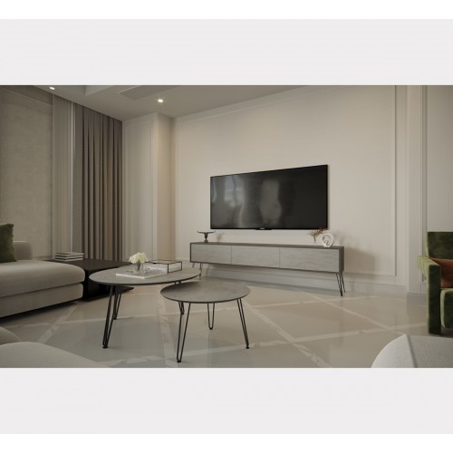 רהיטים במבצע , סט מזנון וזוג שולחנות עגולים דגם בטון בהיר