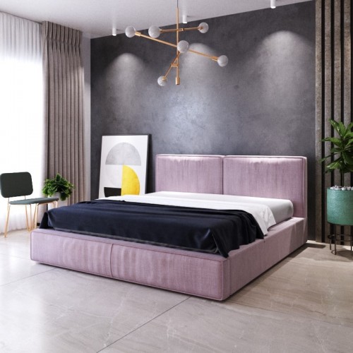 מיטה זוגית גריזלי בד קטיפה ורוד