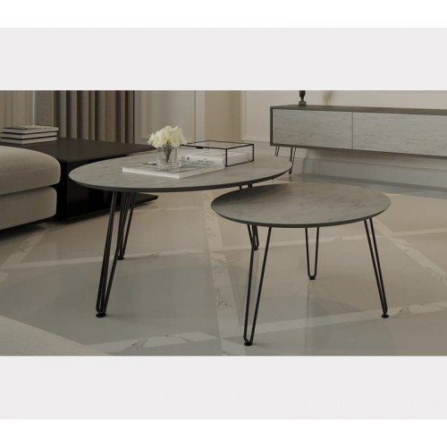 סט מזנון וזוג שולחנות עגולים דגם בטון בהיר