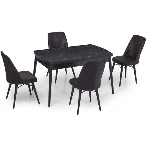 פינת אוכל נפתחת ויקטוריה עם 4 כסאות צבע שחור