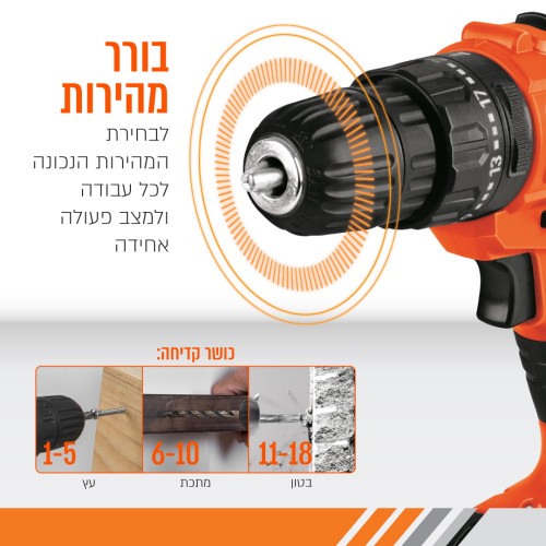 סט מברגה אימפקט 18V דגם DRILLX-45 מבית PURE ENERGY