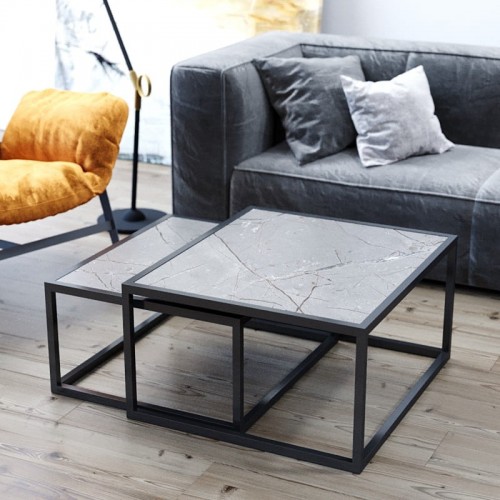 רהיטים במבצע - זוג שולחנות מרובעים לסלון דגם גרניט.