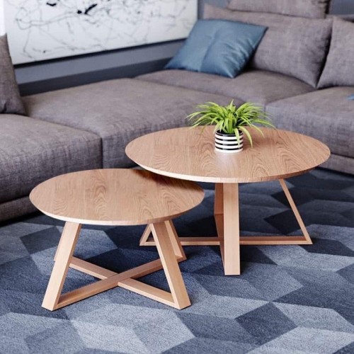 זוג שולחנות סלון עגולים יופיטר צבע אלון .