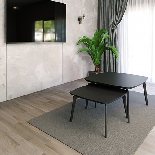 סט מזנון וזוג שולחנות לסלון דגם שווייץ בלאק