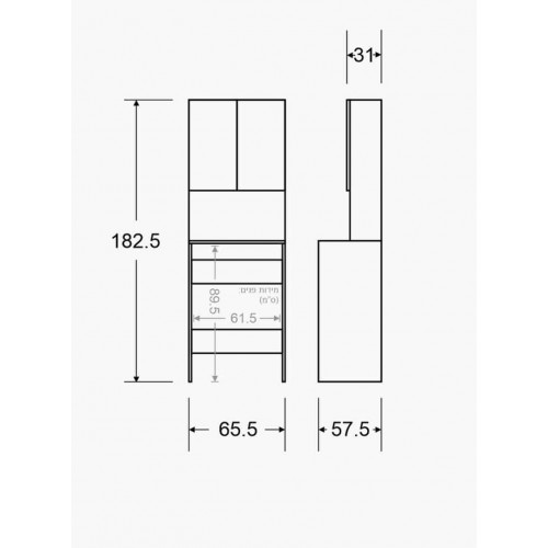 מידות ארון למכונת כביסה דגם רונה 411 רהיטי יראון