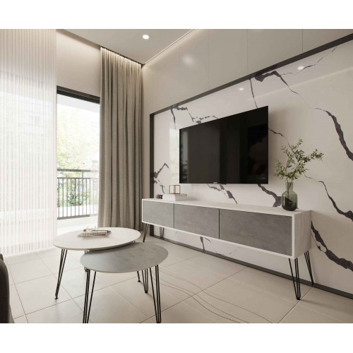 מזנון וזוג שולחנות לסלון בטון משולב לבן