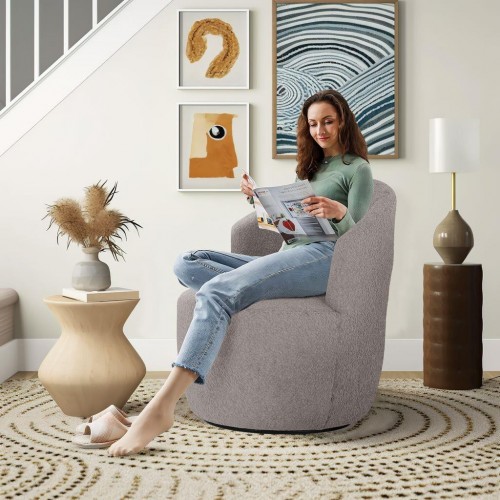 כורסה מעוצבת אדיסון בד בוקלה אפור